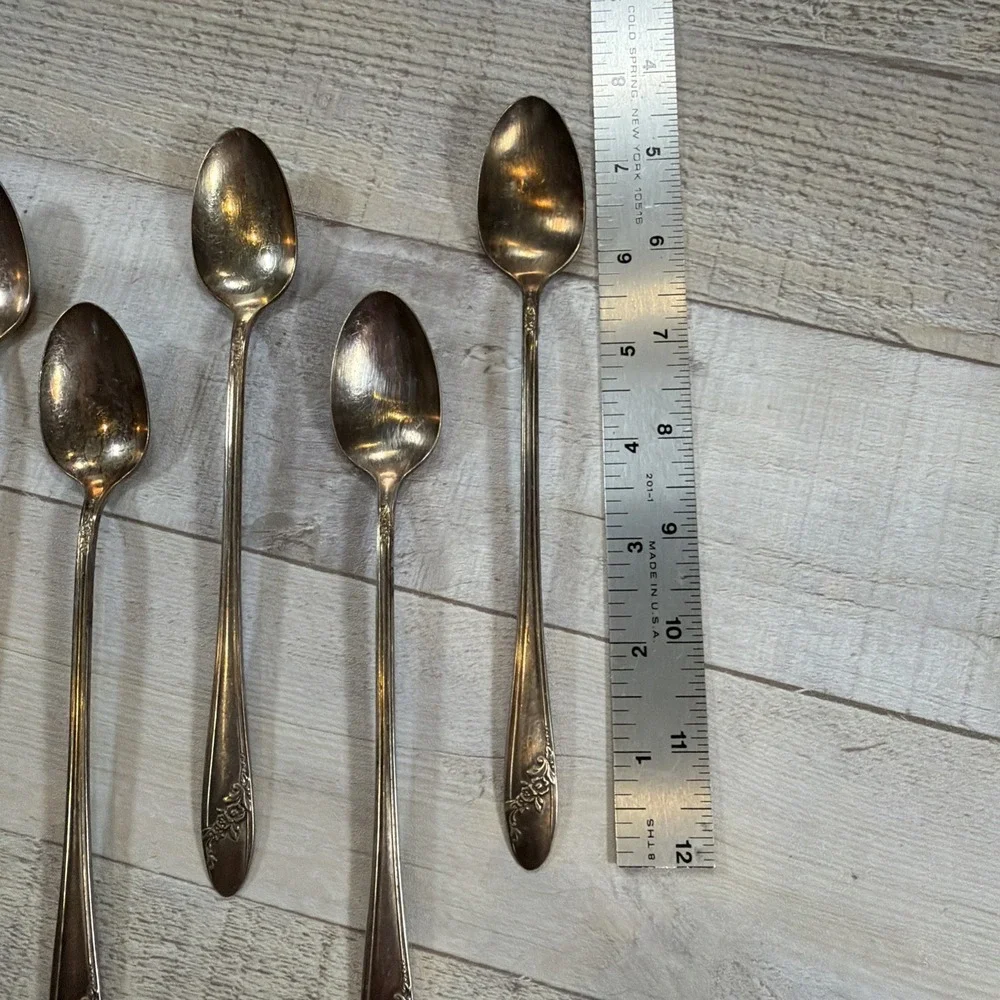 Oneida Tudor Plate Queen Bess II Silverplate Iced Tea Spoons 7.5 Set of 6
